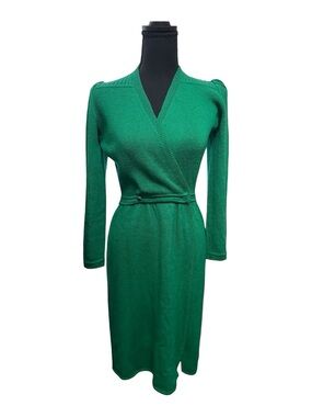 St John for I. Magnin Emerald Green Wrap Knit Dress